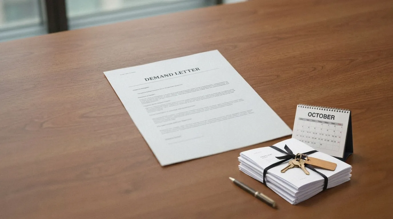A mortgage demand letter lying on a desk, the first formal step before foreclosure in Edmonton