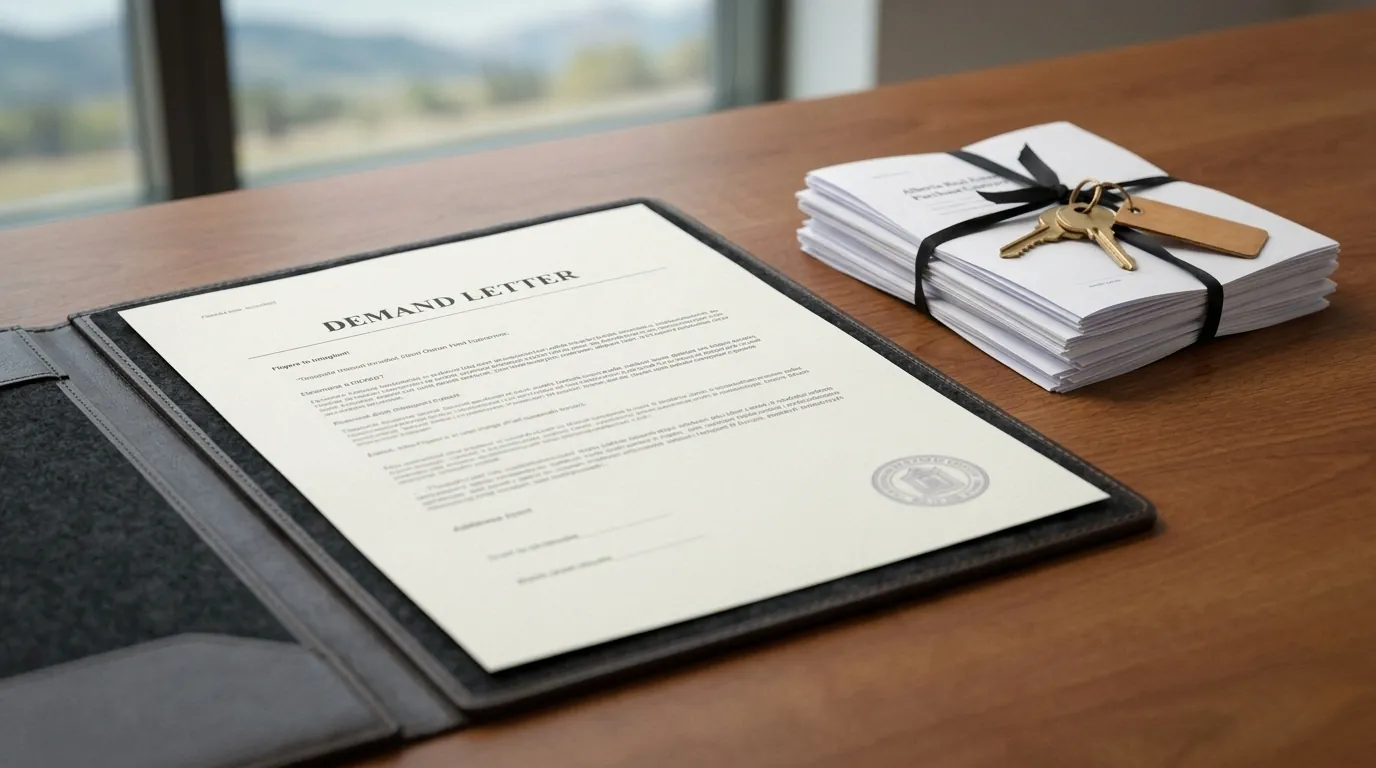 Mortgage paperwork and a demand letter on a desk, refinancing to stop foreclosure in Edmonton