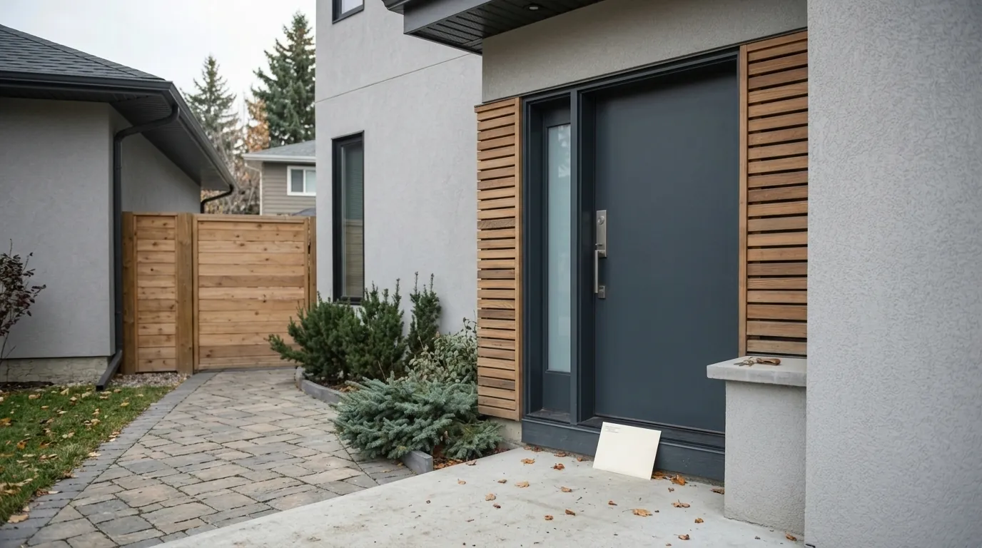 An envelope left at a front door, the way a foreclosure statement of claim is served in Edmonton